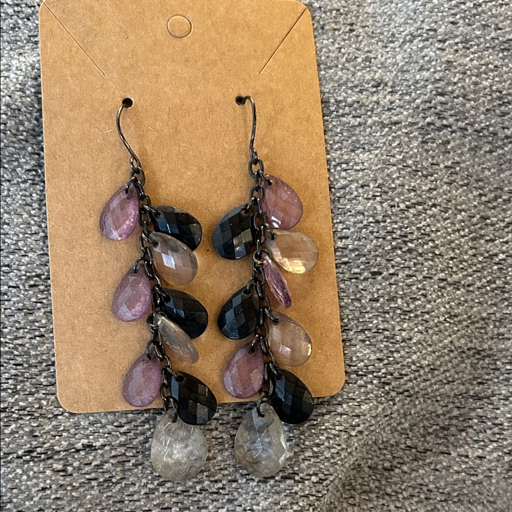 Dangle Teardrop Cluster Earrings in Purple, Black and Gray